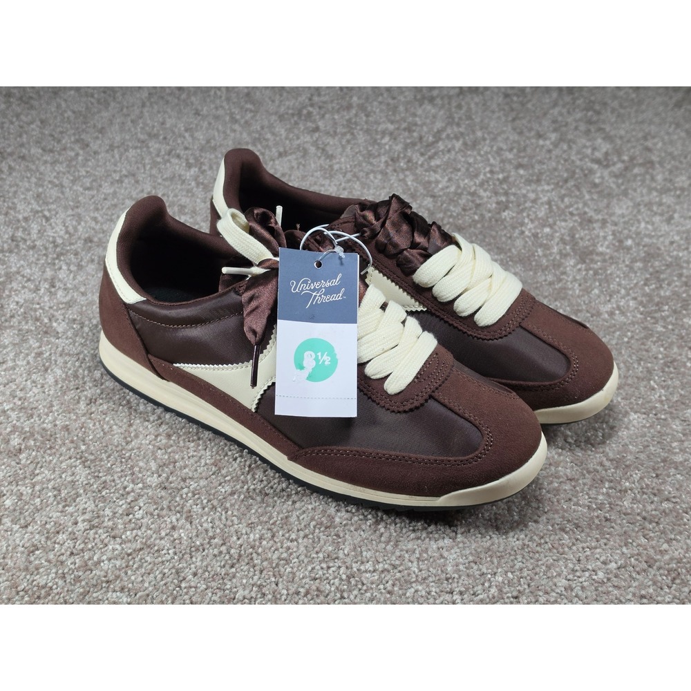 Universal Thread Skyler Brown Cream Retro Satin Suede Sneakers Womens 8.5 NEW